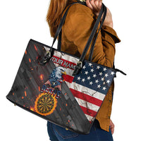 Custom American Flag and Bald Eagle Darts Leather Tote Bag with Flaming Dartboard - Wonder Print Shop