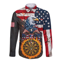 Custom American Flag and Bald Eagle Darts Long Sleeve Button Shirt with Flaming Dartboard - Wonder Print Shop