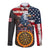 Custom American Flag and Bald Eagle Darts Long Sleeve Button Shirt with Flaming Dartboard - Wonder Print Shop