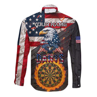 Custom American Flag and Bald Eagle Darts Long Sleeve Button Shirt with Flaming Dartboard - Wonder Print Shop