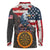 Custom American Flag and Bald Eagle Darts Long Sleeve Polo Shirt with Flaming Dartboard - Wonder Print Shop