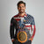 Custom American Flag and Bald Eagle Darts Long Sleeve Polo Shirt with Flaming Dartboard - Wonder Print Shop