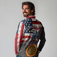 Custom American Flag and Bald Eagle Darts Long Sleeve Polo Shirt with Flaming Dartboard - Wonder Print Shop
