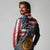 Custom American Flag and Bald Eagle Darts Long Sleeve Polo Shirt with Flaming Dartboard - Wonder Print Shop