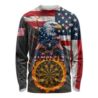 Custom American Flag and Bald Eagle Darts Long Sleeve Shirt with Flaming Dartboard - Wonder Print Shop