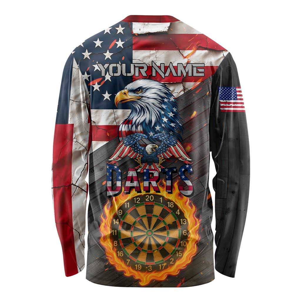 Custom American Flag and Bald Eagle Darts Long Sleeve Shirt with Flaming Dartboard - Wonder Print Shop