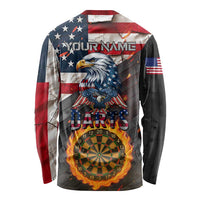 Custom American Flag and Bald Eagle Darts Long Sleeve Shirt with Flaming Dartboard - Wonder Print Shop