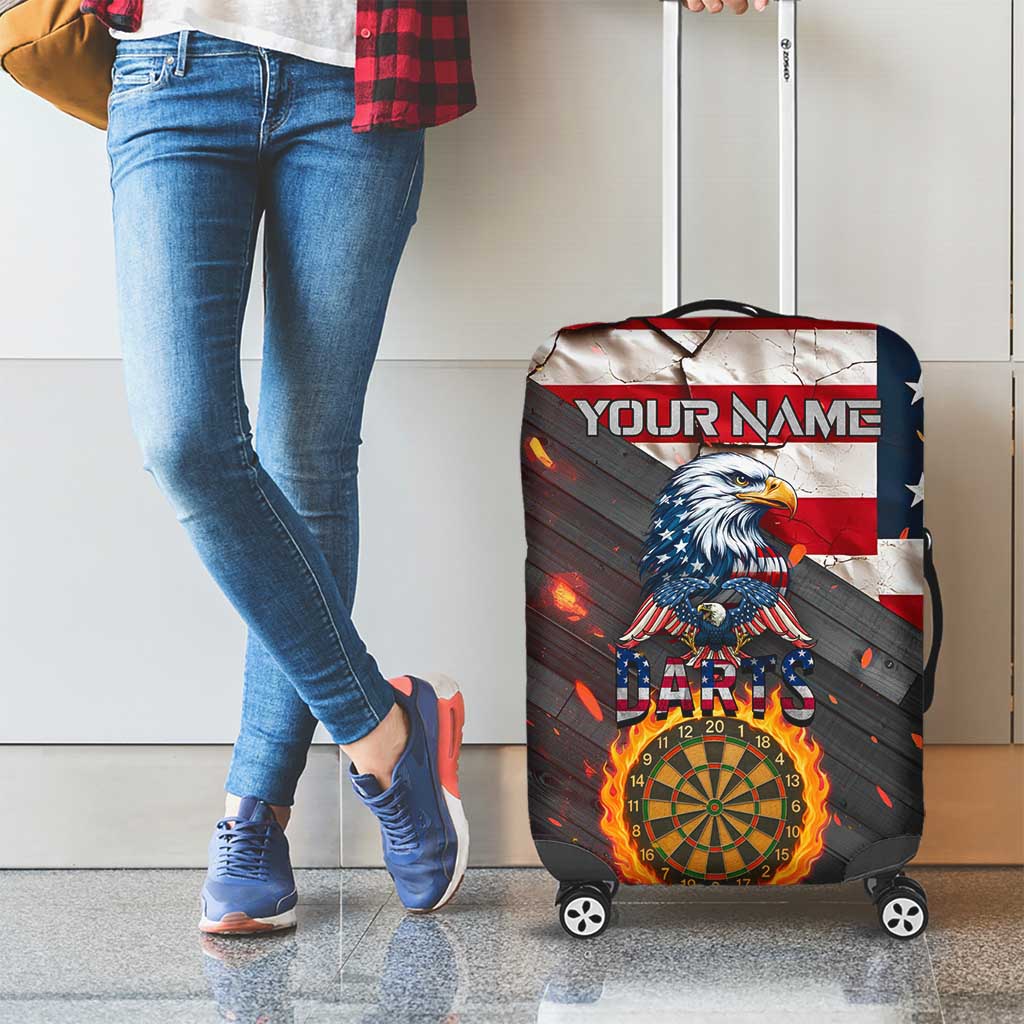 Custom American Flag and Bald Eagle Darts Luggage Cover with Flaming Dartboard - Wonder Print Shop