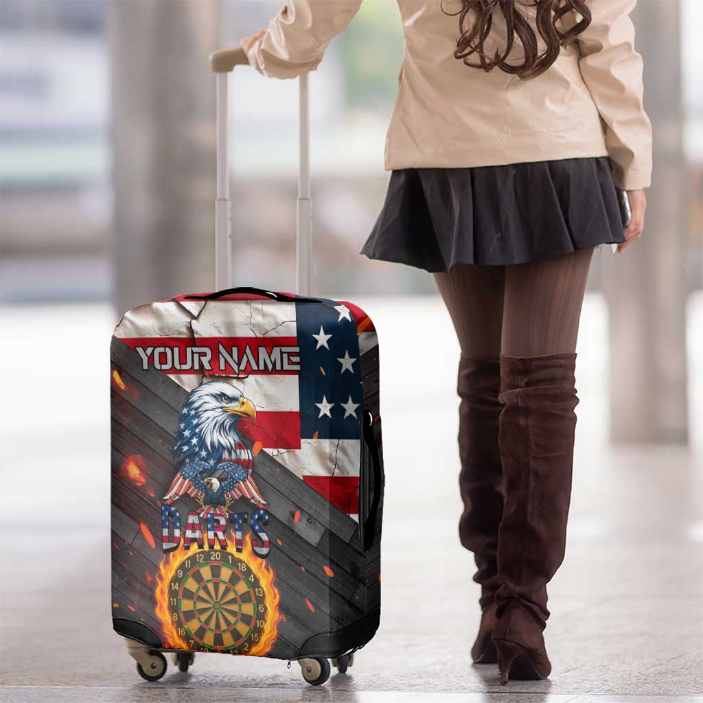 Custom American Flag and Bald Eagle Darts Luggage Cover with Flaming Dartboard - Wonder Print Shop