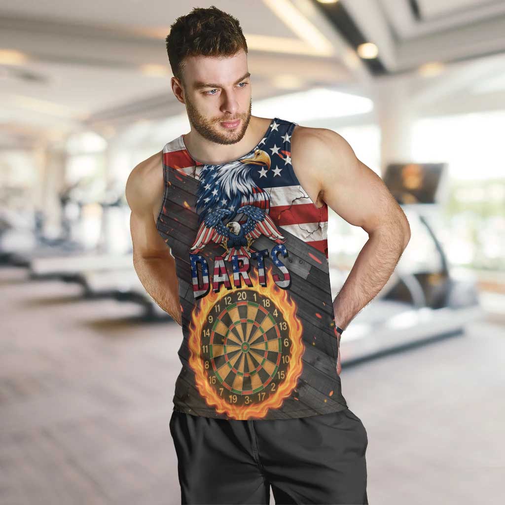 Custom American Flag and Bald Eagle Darts Men Tank Top with Flaming Dartboard - Wonder Print Shop