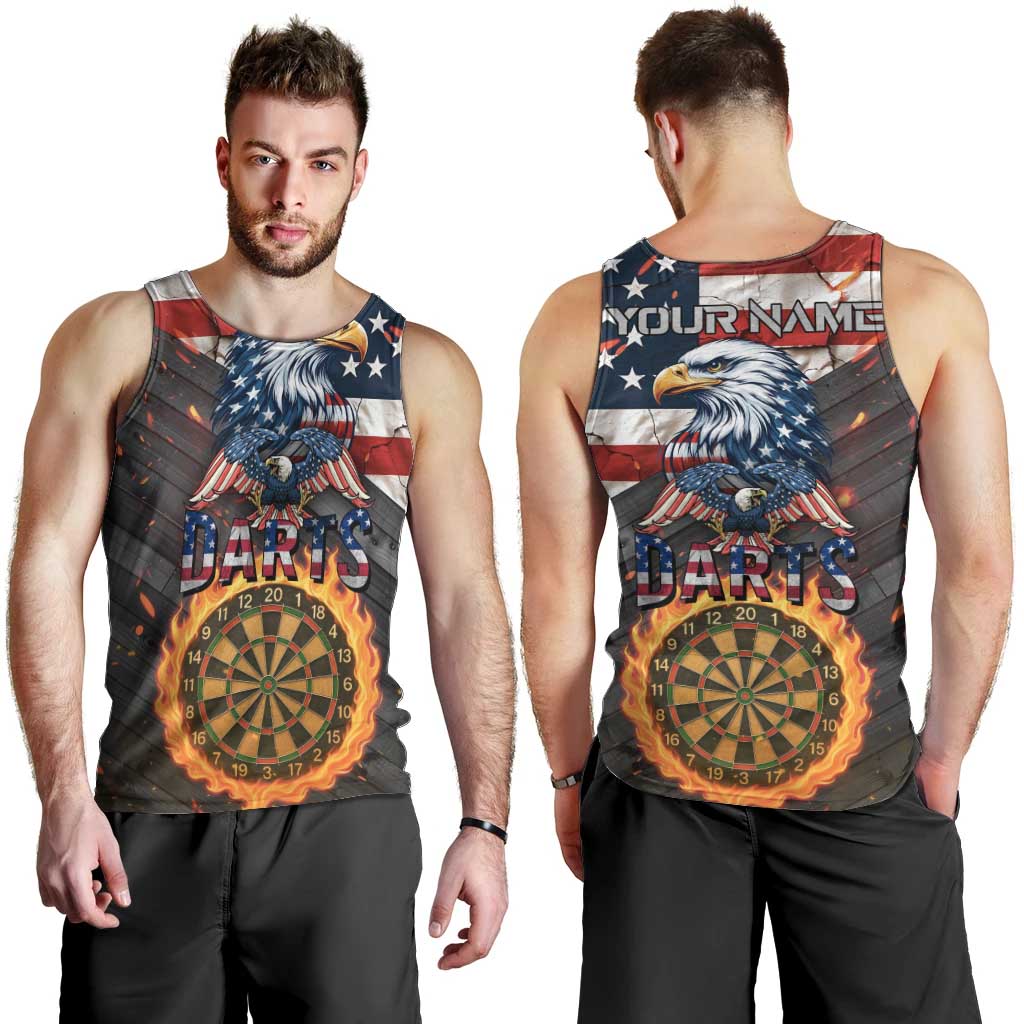 Custom American Flag and Bald Eagle Darts Men Tank Top with Flaming Dartboard - Wonder Print Shop