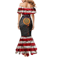 Custom American Flag and Bald Eagle Darts Mermaid Dress with Flaming Dartboard - Wonder Print Shop