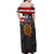 Custom American Flag and Bald Eagle Darts Off Shoulder Maxi Dress with Flaming Dartboard - Wonder Print Shop