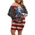 Custom American Flag and Bald Eagle Darts Off Shoulder Short Dress with Flaming Dartboard - Wonder Print Shop