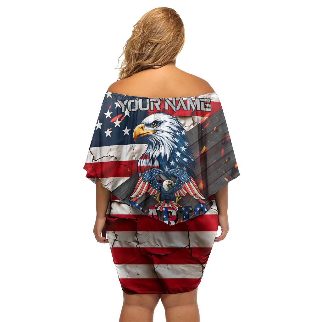 Custom American Flag and Bald Eagle Darts Off Shoulder Short Dress with Flaming Dartboard - Wonder Print Shop