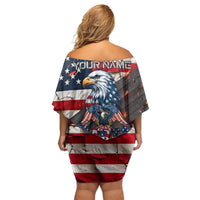 Custom American Flag and Bald Eagle Darts Off Shoulder Short Dress with Flaming Dartboard - Wonder Print Shop
