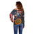Custom American Flag and Bald Eagle Darts Off Shoulder Sweater with Flaming Dartboard - Wonder Print Shop
