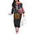 Custom American Flag and Bald Eagle Darts Off The Shoulder Long Sleeve Dress with Flaming Dartboard - Wonder Print Shop