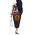 Custom American Flag and Bald Eagle Darts Off The Shoulder Long Sleeve Dress with Flaming Dartboard - Wonder Print Shop