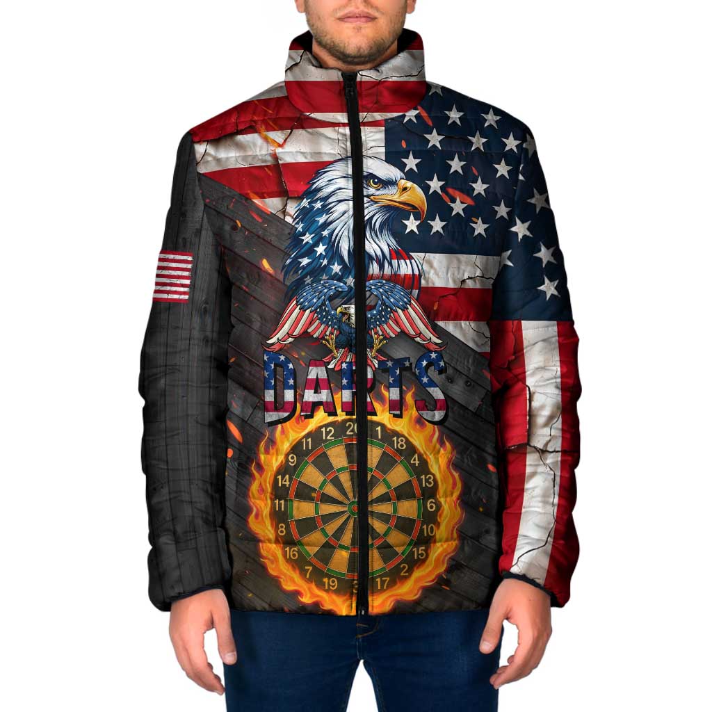 Custom American Flag and Bald Eagle Darts Padded Jacket with Flaming Dartboard - Wonder Print Shop