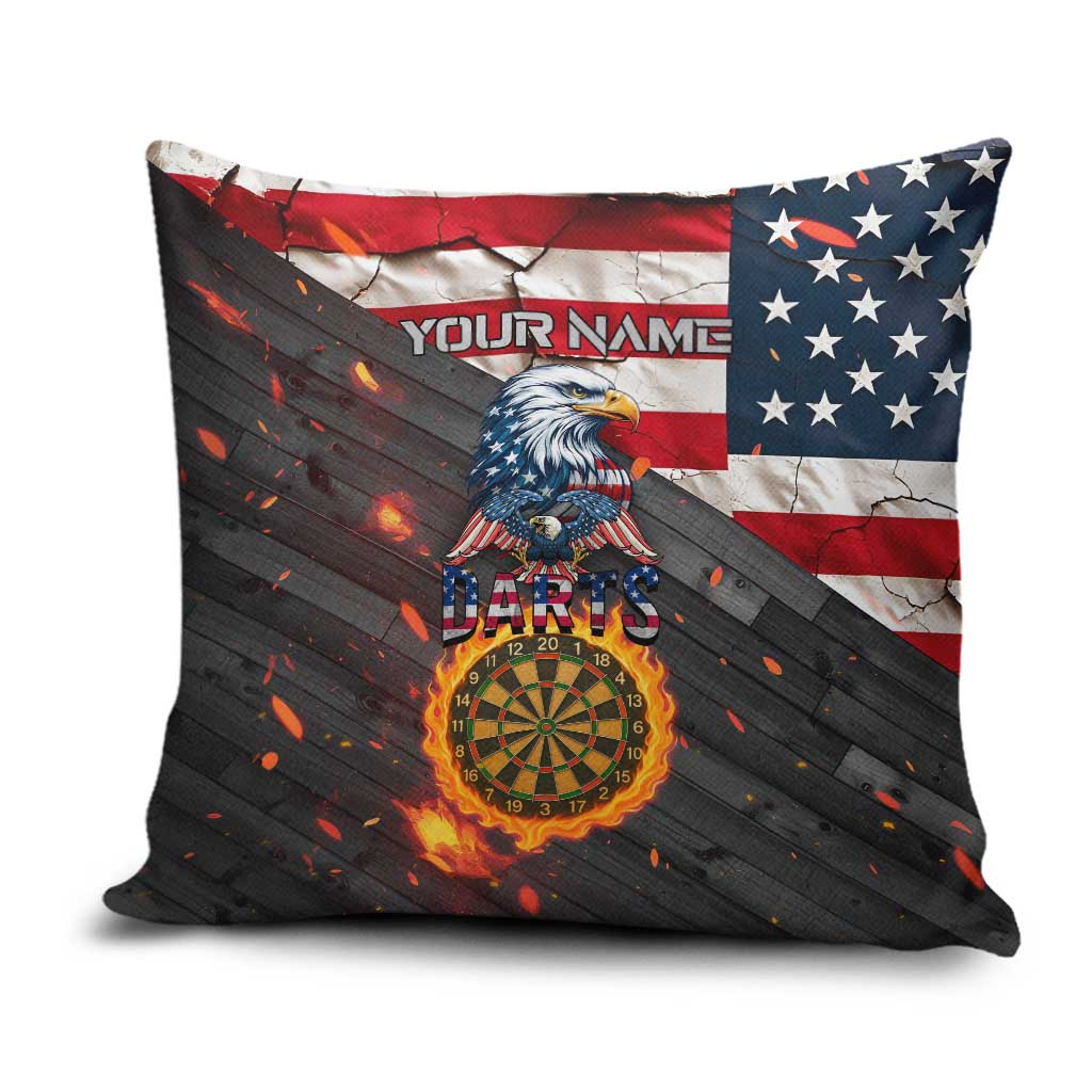 Custom American Flag and Bald Eagle Darts Pillow Cover with Flaming Dartboard - Wonder Print Shop