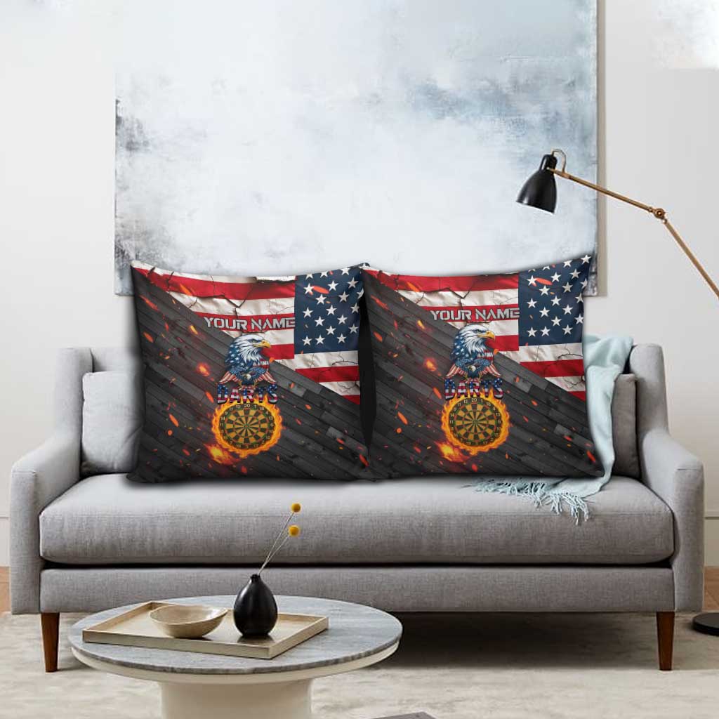 Custom American Flag and Bald Eagle Darts Pillow Cover with Flaming Dartboard - Wonder Print Shop