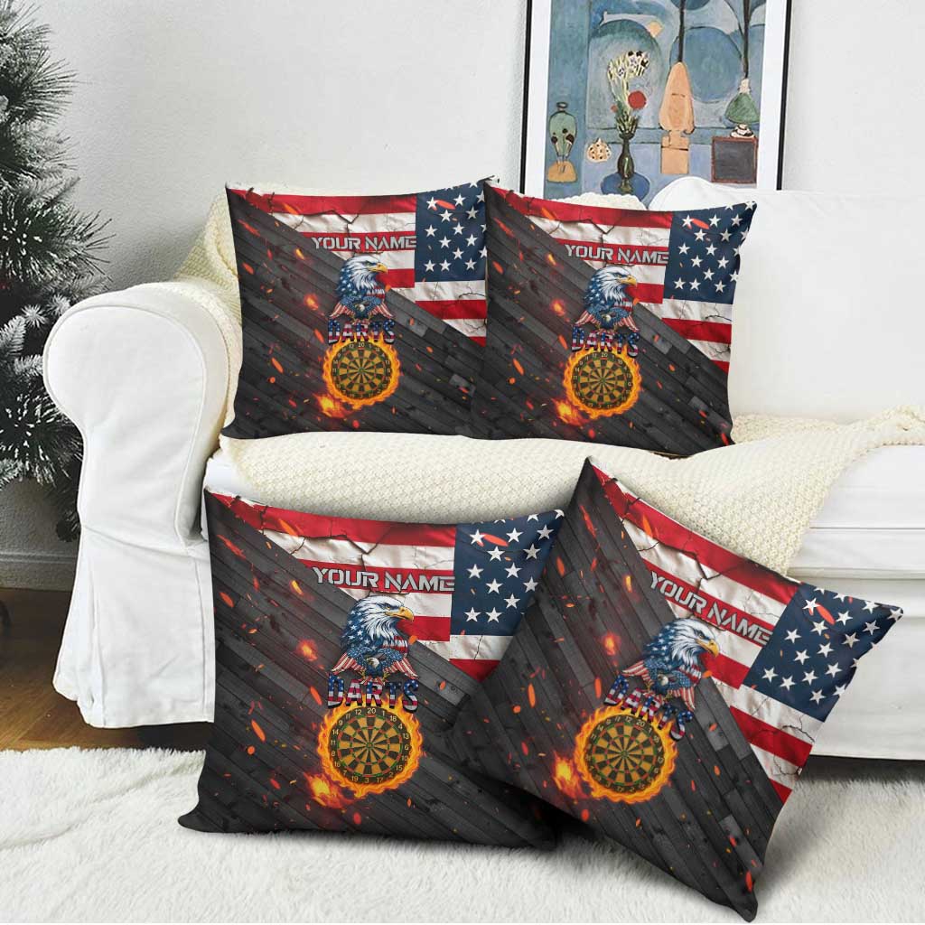 Custom American Flag and Bald Eagle Darts Pillow Cover with Flaming Dartboard - Wonder Print Shop