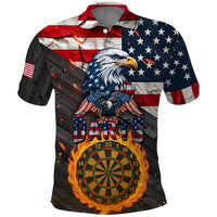Custom American Flag and Bald Eagle Darts Polo Shirt with Flaming Dartboard - Wonder Print Shop
