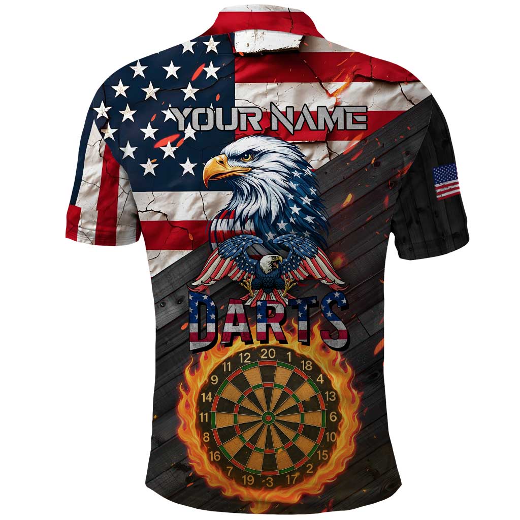 Custom American Flag and Bald Eagle Darts Polo Shirt with Flaming Dartboard - Wonder Print Shop