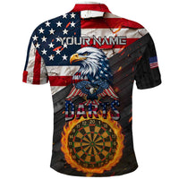 Custom American Flag and Bald Eagle Darts Polo Shirt with Flaming Dartboard - Wonder Print Shop