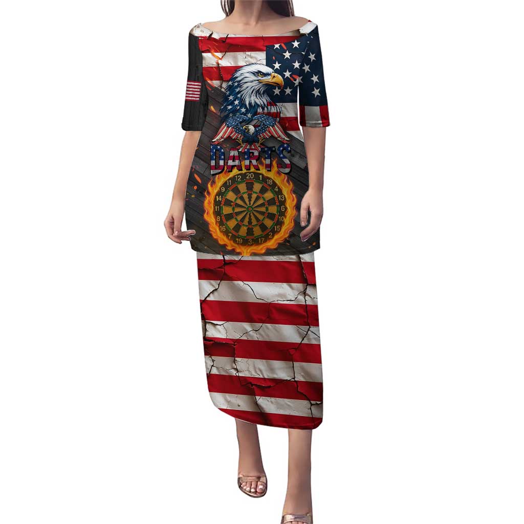 Custom American Flag and Bald Eagle Darts Puletasi with Flaming Dartboard - Wonder Print Shop