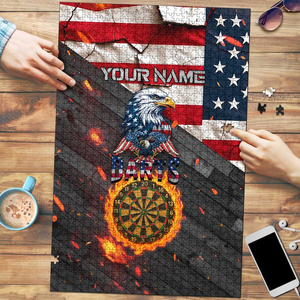 Custom American Flag and Bald Eagle Darts Puzzle with Flaming Dartboard - Wonder Print Shop