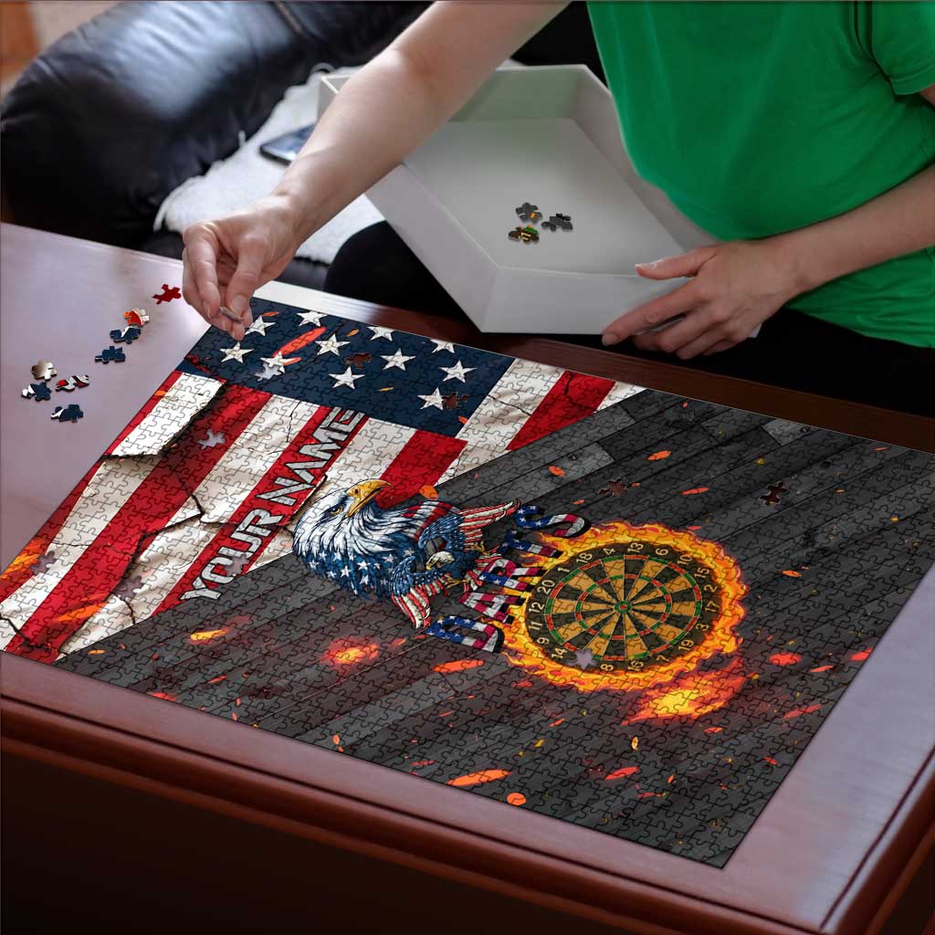 Custom American Flag and Bald Eagle Darts Puzzle with Flaming Dartboard - Wonder Print Shop