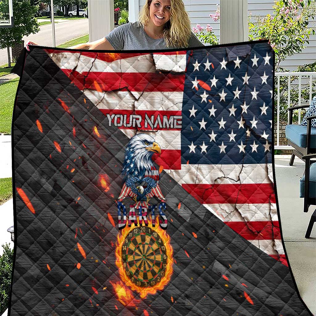 Custom American Flag and Bald Eagle Darts Quilt with Flaming Dartboard - Wonder Print Shop
