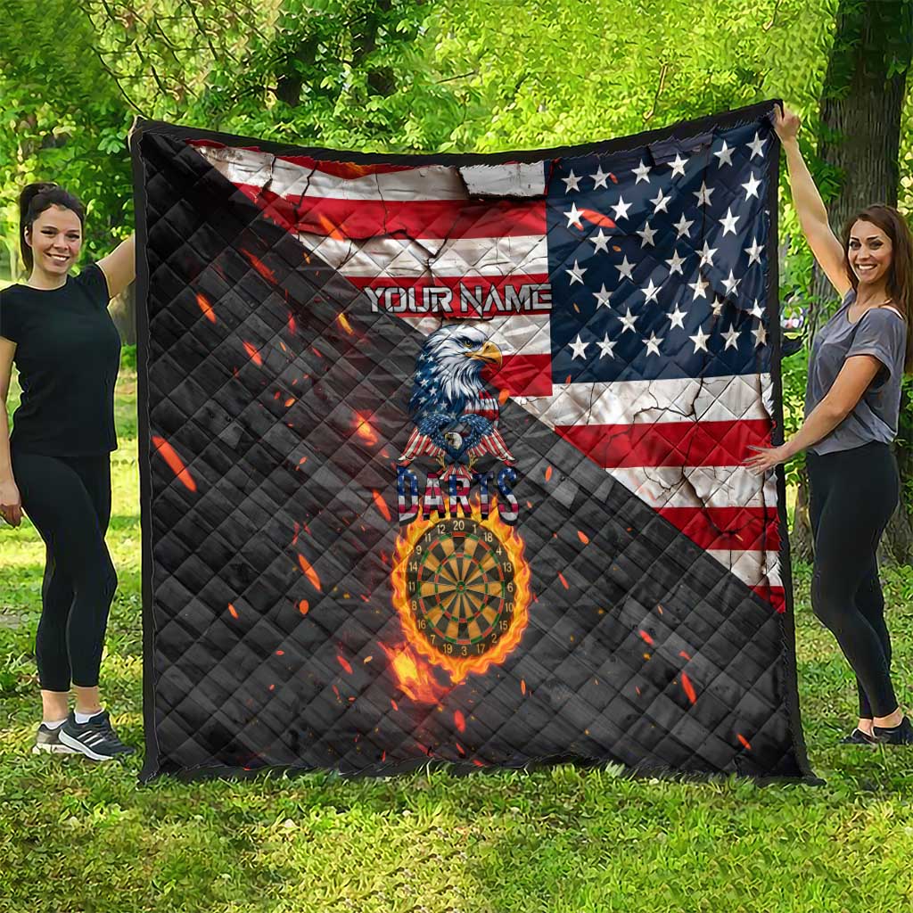 Custom American Flag and Bald Eagle Darts Quilt with Flaming Dartboard - Wonder Print Shop