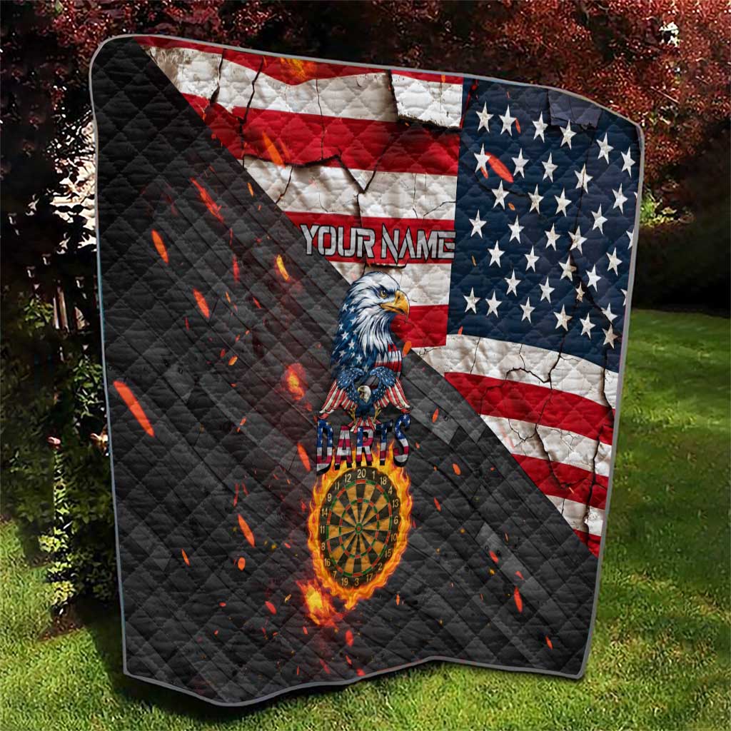Custom American Flag and Bald Eagle Darts Quilt with Flaming Dartboard - Wonder Print Shop