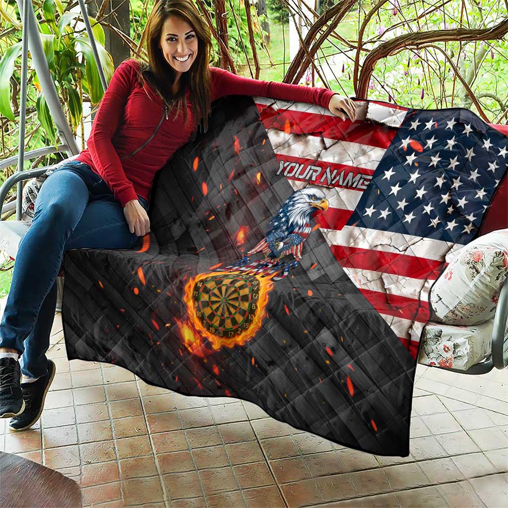 Custom American Flag and Bald Eagle Darts Quilt with Flaming Dartboard - Wonder Print Shop