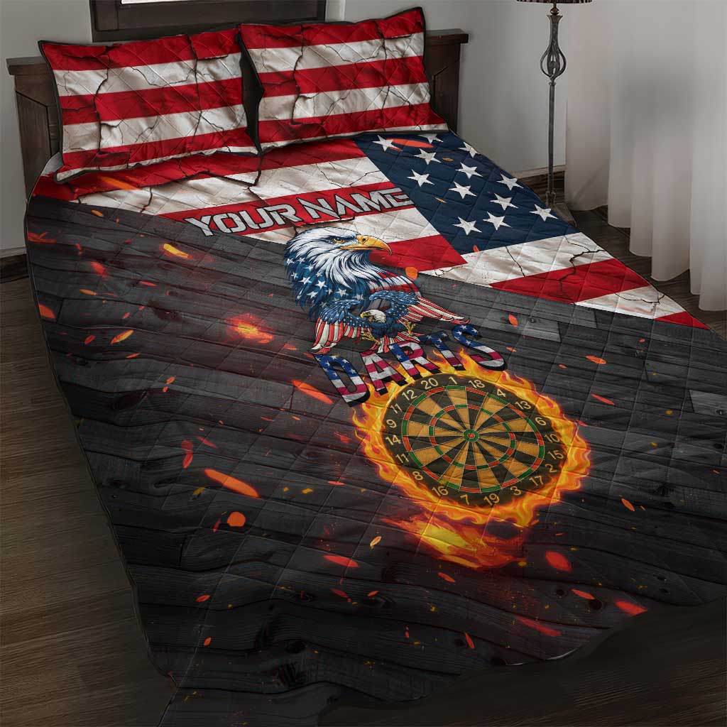 Custom American Flag and Bald Eagle Darts Quilt Bed Set with Flaming Dartboard - Wonder Print Shop
