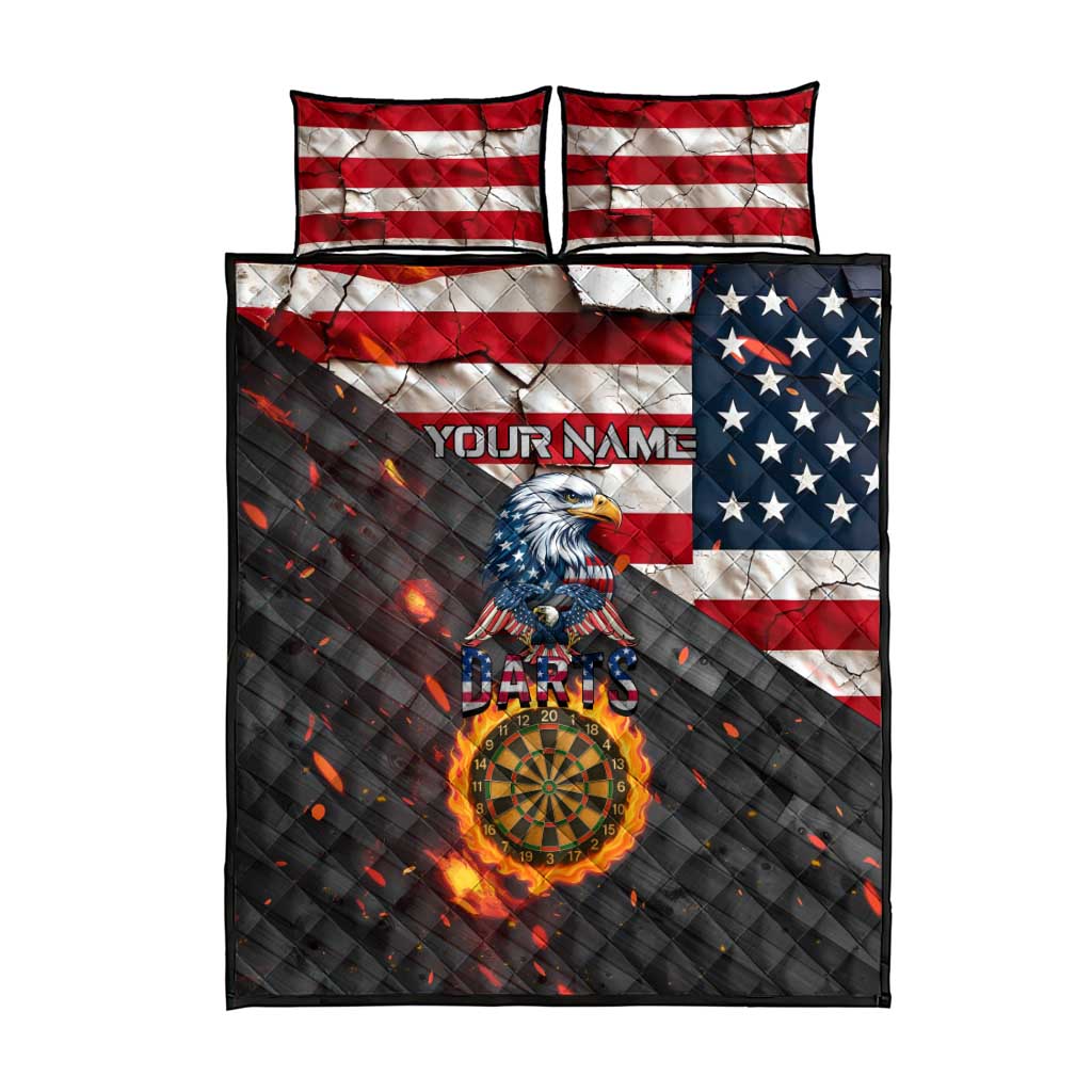 Custom American Flag and Bald Eagle Darts Quilt Bed Set with Flaming Dartboard - Wonder Print Shop