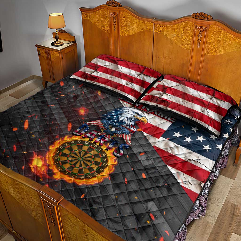 Custom American Flag and Bald Eagle Darts Quilt Bed Set with Flaming Dartboard - Wonder Print Shop
