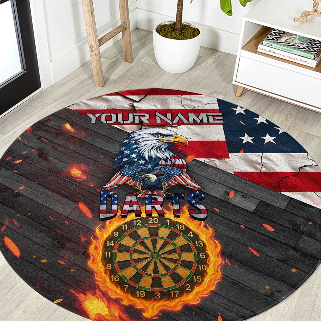 Custom American Flag and Bald Eagle Darts Round Carpet with Flaming Dartboard - Wonder Print Shop