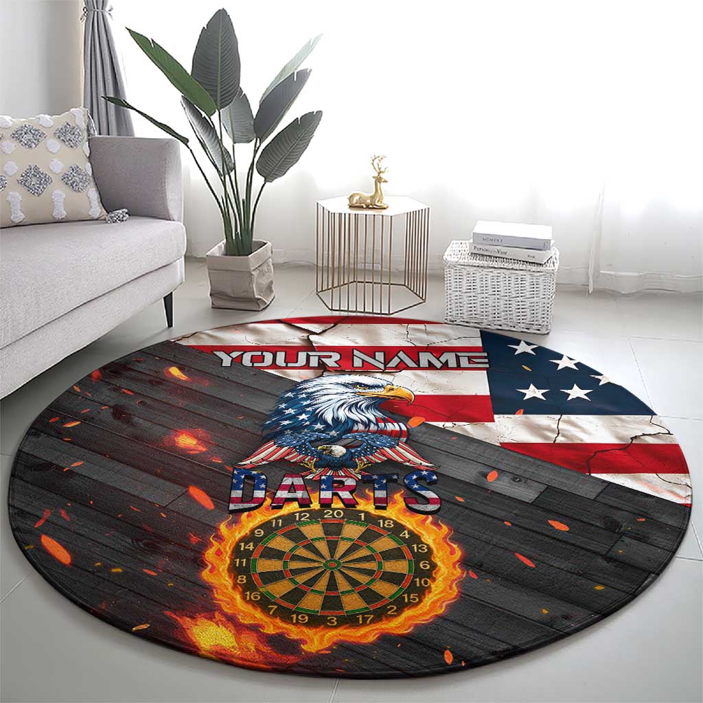 Custom American Flag and Bald Eagle Darts Round Carpet with Flaming Dartboard - Wonder Print Shop