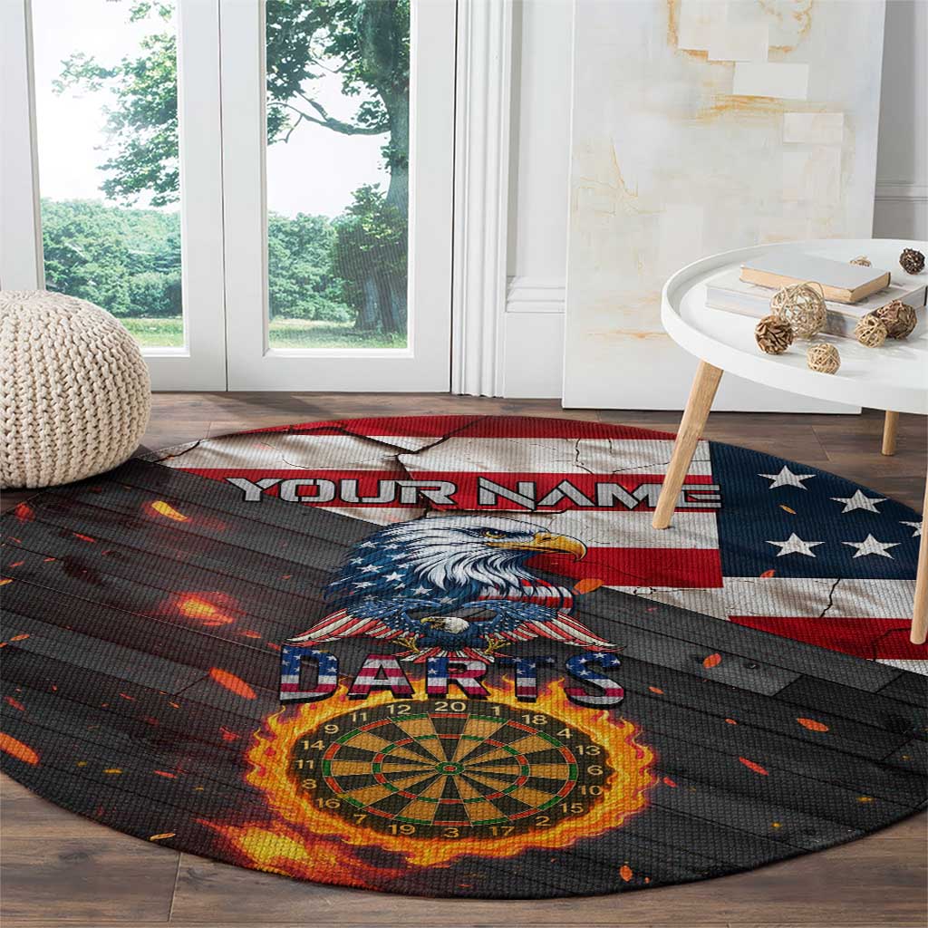 Custom American Flag and Bald Eagle Darts Round Carpet with Flaming Dartboard - Wonder Print Shop