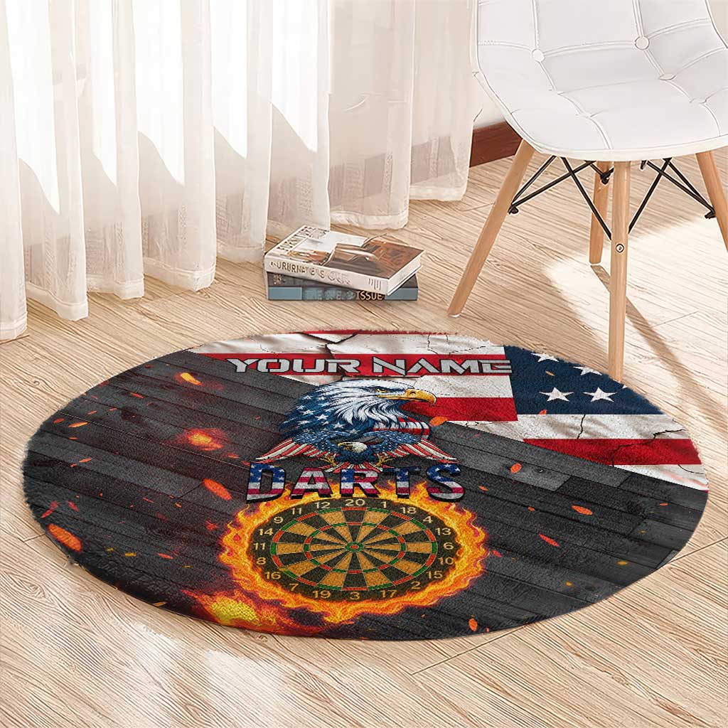 Custom American Flag and Bald Eagle Darts Round Carpet with Flaming Dartboard - Wonder Print Shop