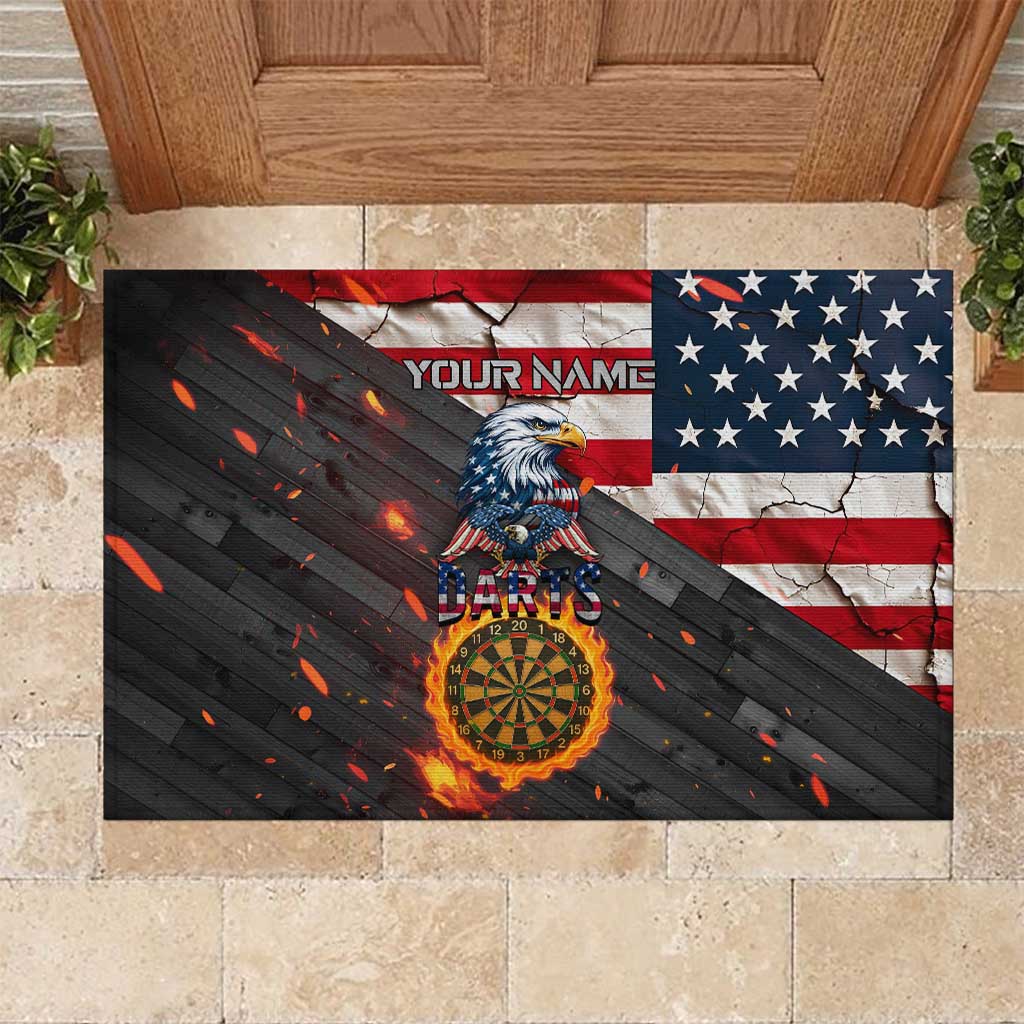 Custom American Flag and Bald Eagle Darts Rubber Doormat with Flaming Dartboard - Wonder Print Shop