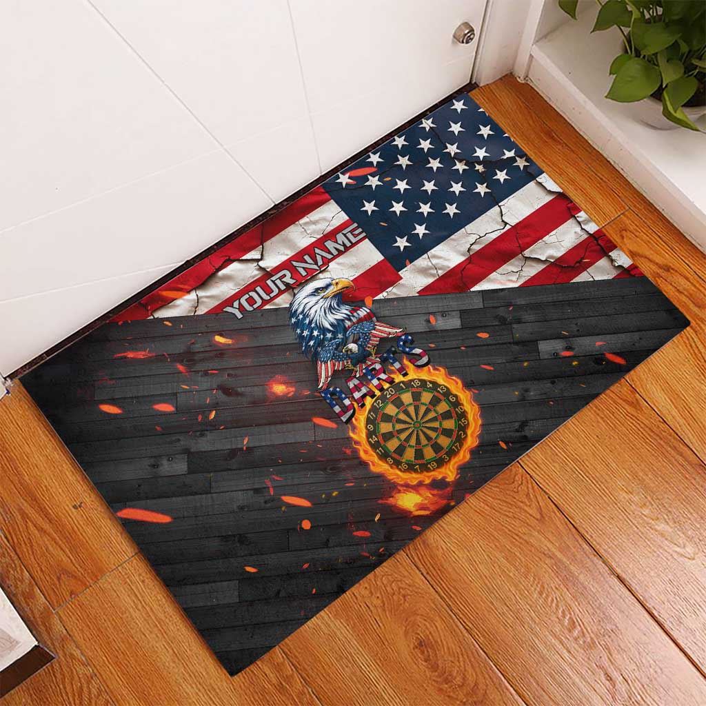 Custom American Flag and Bald Eagle Darts Rubber Doormat with Flaming Dartboard - Wonder Print Shop
