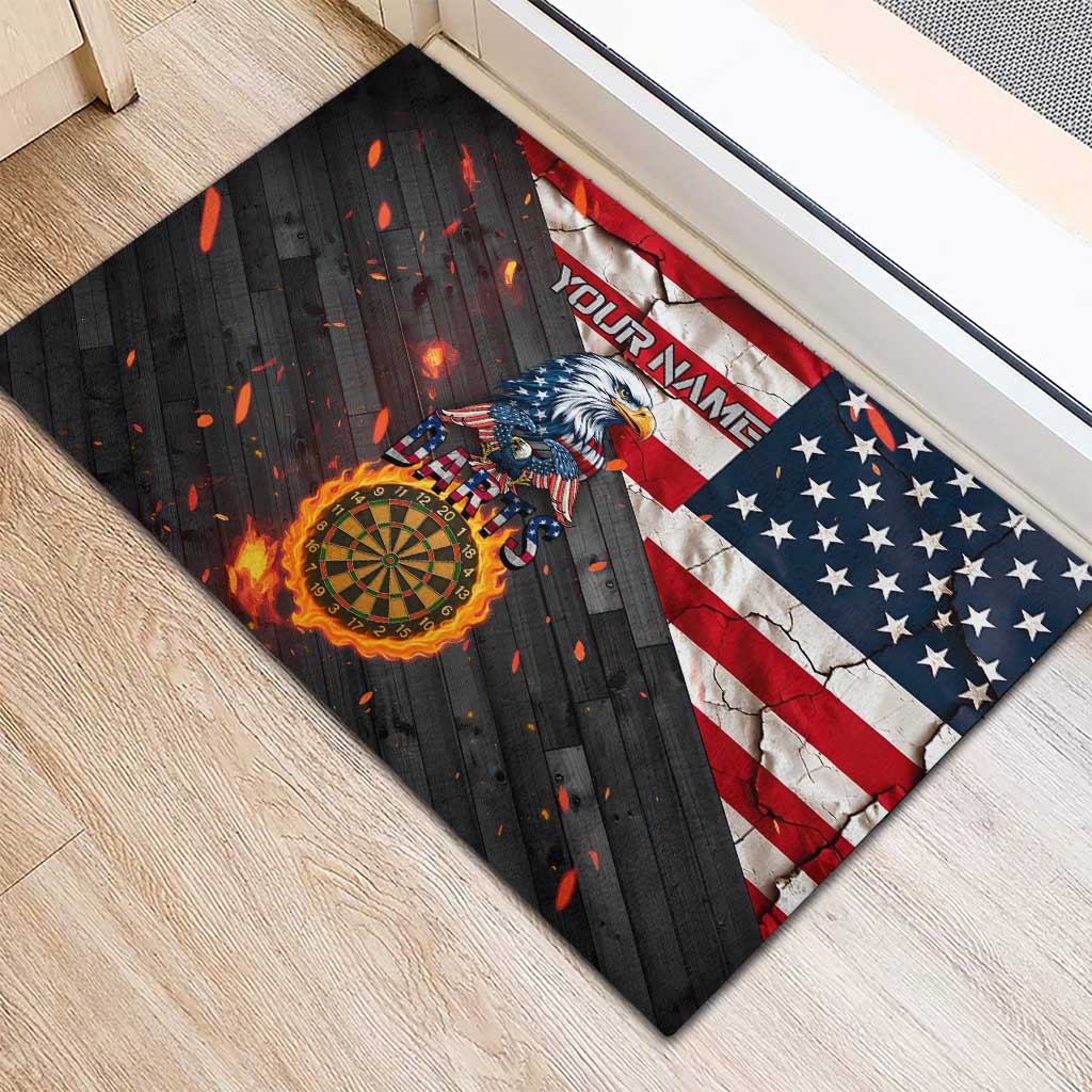 Custom American Flag and Bald Eagle Darts Rubber Doormat with Flaming Dartboard - Wonder Print Shop