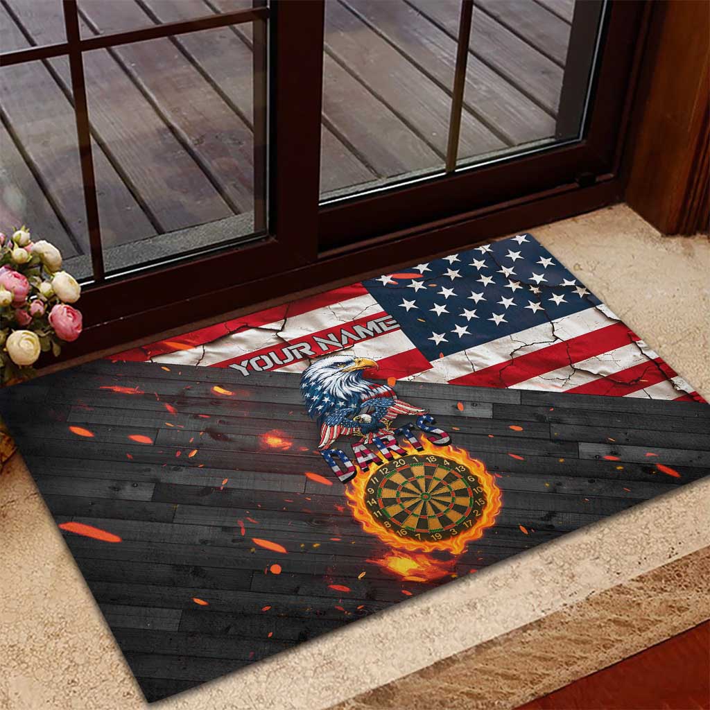 Custom American Flag and Bald Eagle Darts Rubber Doormat with Flaming Dartboard - Wonder Print Shop