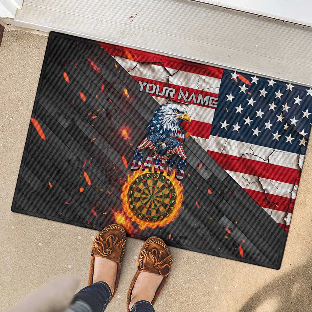Custom American Flag and Bald Eagle Darts Rubber Doormat with Flaming Dartboard - Wonder Print Shop