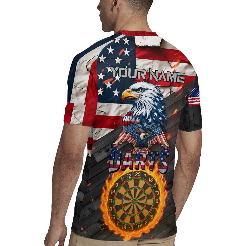 Custom American Flag and Bald Eagle Darts Rugby Jersey with Flaming Dartboard - Wonder Print Shop